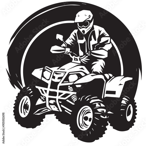 QUAD BIKE in cartoon, doodle style . Image for t-shirt, web, mobile apps and ui. Isolated 2d vector illustration in logo, icon, sketch style, Eps 10, black and white. AI Generative