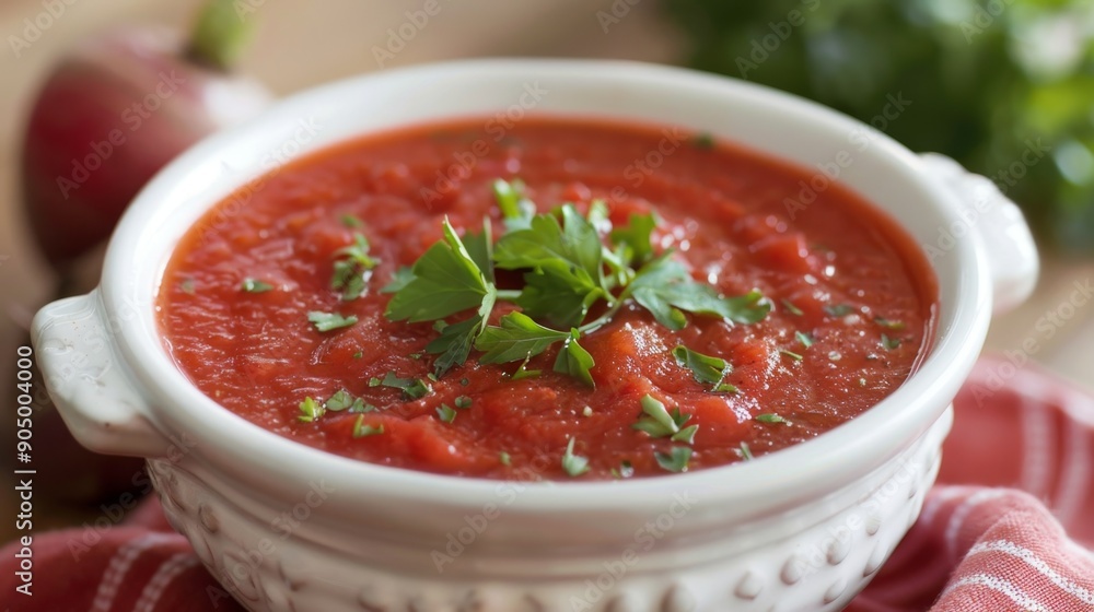 Fresh Tomato Soup Bowl Garnished with Parsley Fresh Tomato Soup Bowl Garnished with Parsley