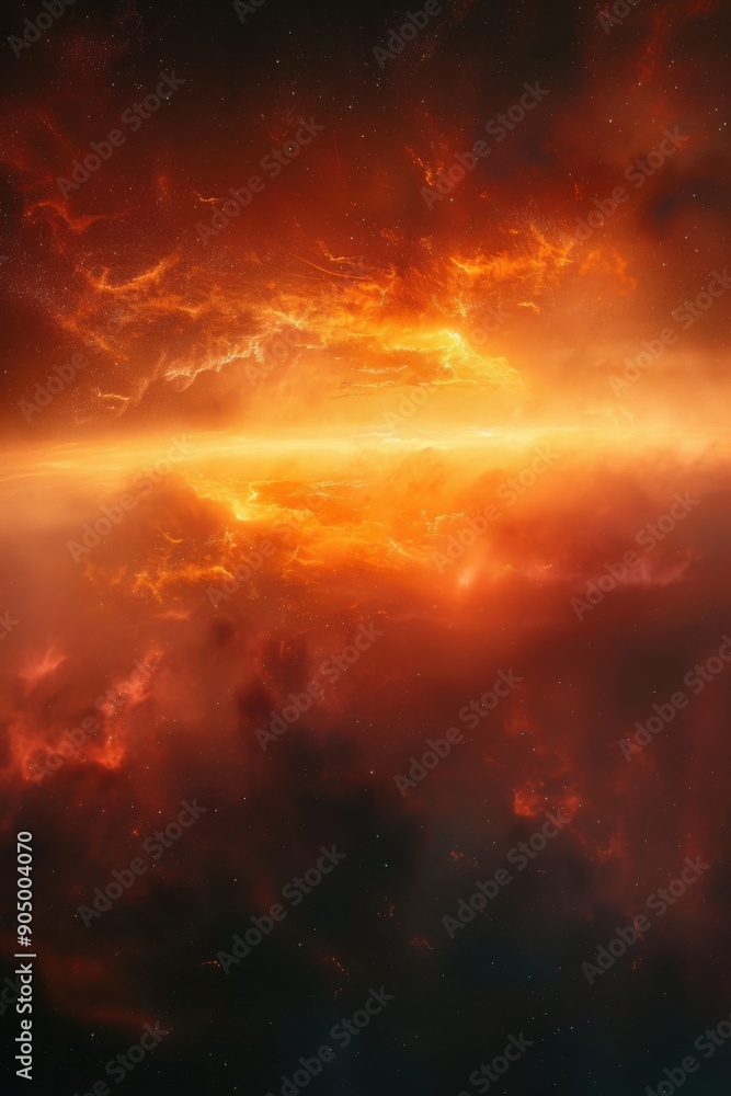 Fototapeta premium Cosmic clouds illuminated by fiery galaxies in deep space during celestial event