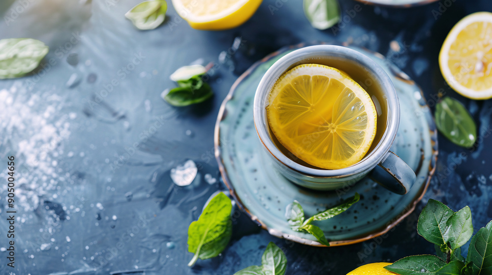 Freshly brewed herbal tea with lemon Freshly brewed herbal tea with lemon