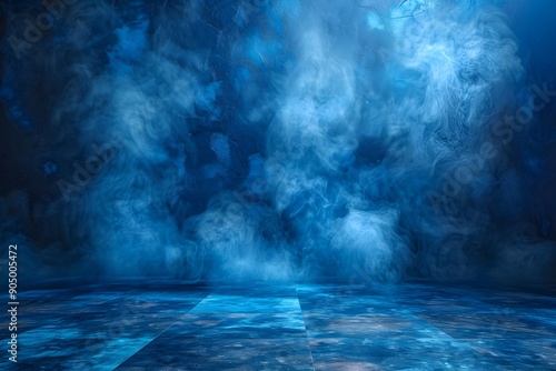 Abstract Blue Smoke Over Geometric Tiles Mystical Background for Design, Poster, or Digital Art