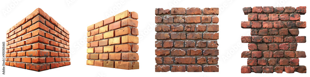 Fototapeta premium 3D Brick Wall, on isolated transparent background