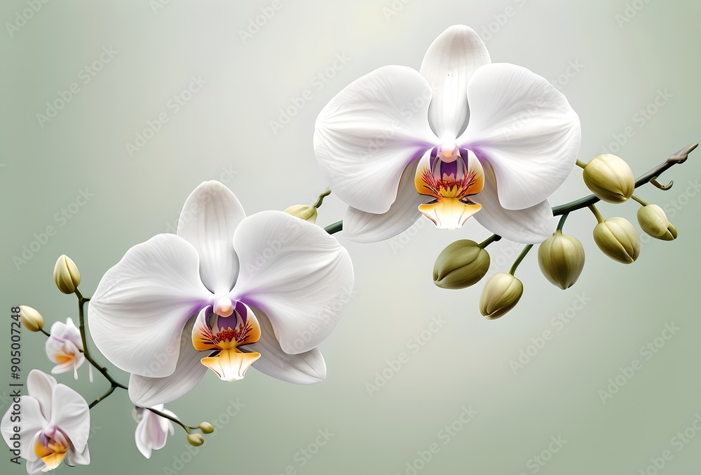 Obraz premium beautiful orchid white flowers, clean empty space for text