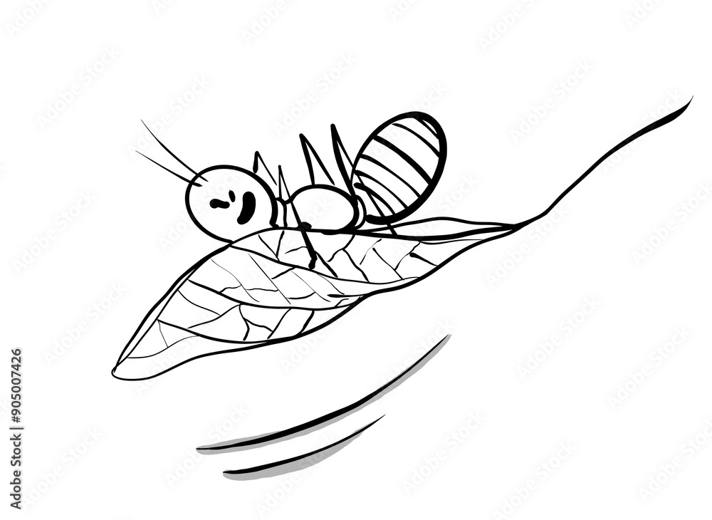 Fototapeta premium Funny doodle ant on leaf cartoon