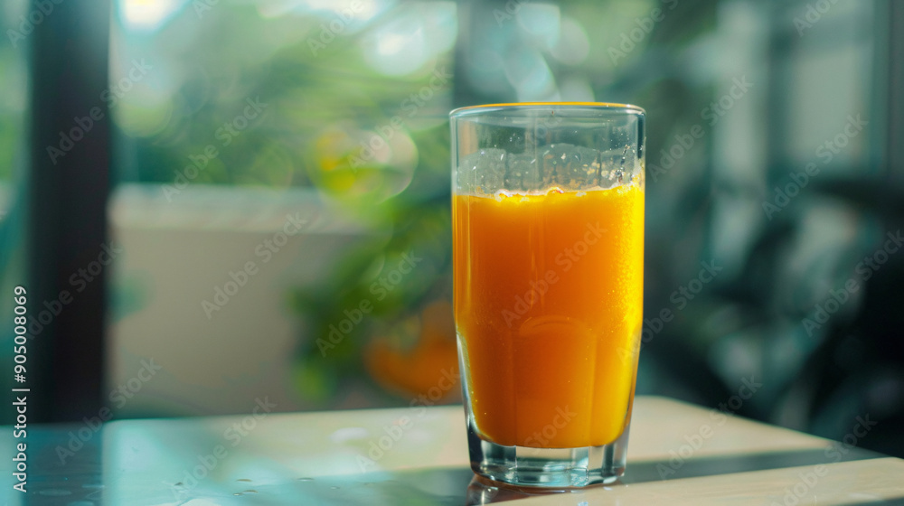 Freshly squeezed orange juice in a glass Freshly squeezed orange juice in a glass