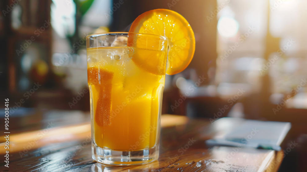 Freshly squeezed orange juice in a glass Freshly squeezed orange juice in a glass