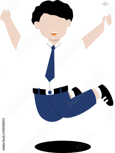 Illustration of junior high school students having fun by jumping on the ground 