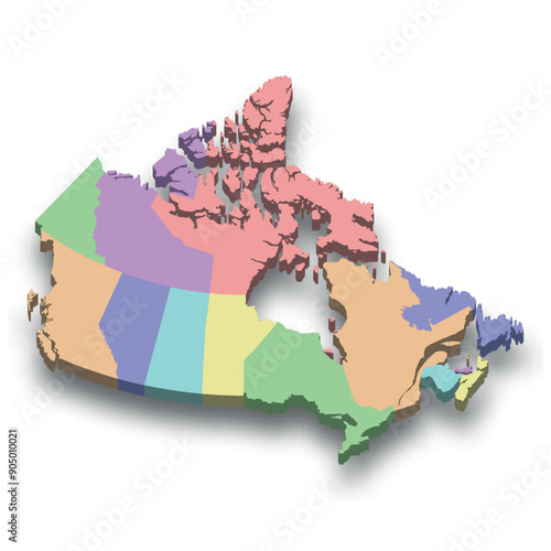 3d isometric colored map of Canada