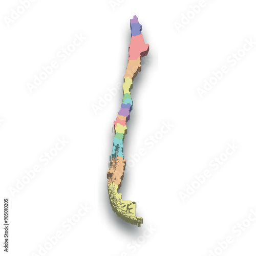 3d isometric colored map of Chile