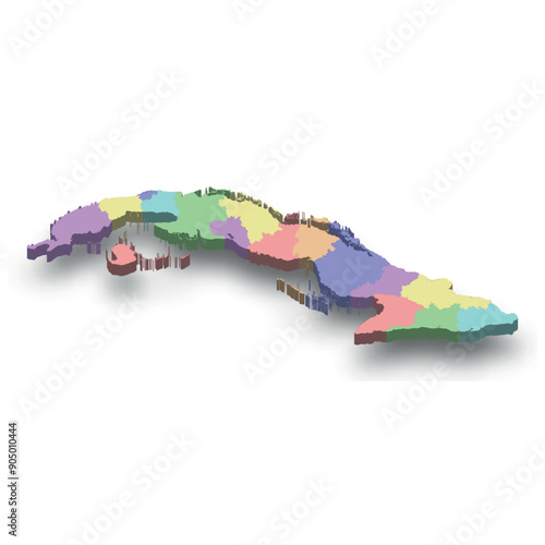 3d isometric colored map of Cuba
