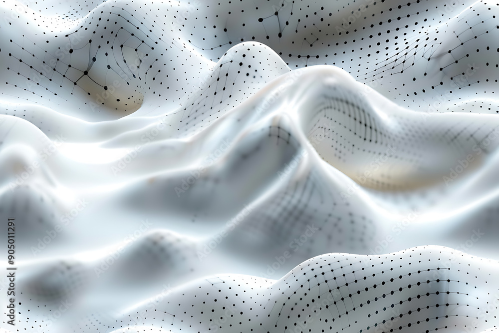 Seamless texture featuring abstract white waves and black dots connected by lines, creating a futuristic and intricate design Seamless texture featuring abstract white waves and black dots connected by lines, creating a futuristic and intricate design