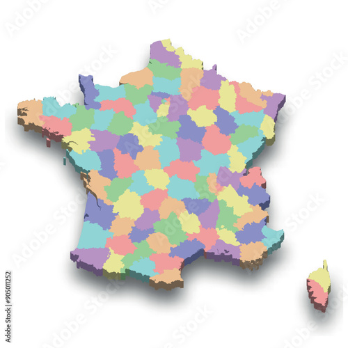 3d isometric colored map of France