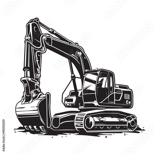 MINI EXCAVATOR in cartoon, doodle style . Image for t-shirt, web, mobile apps and ui. Isolated 2d vector illustration in logo, icon, sketch style, Eps 10, black and white. AI Generative