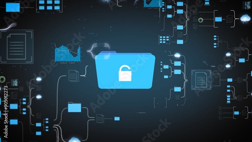 Conceptual image of a secure digital folder in a network, highlighting data protection and secure file storage.