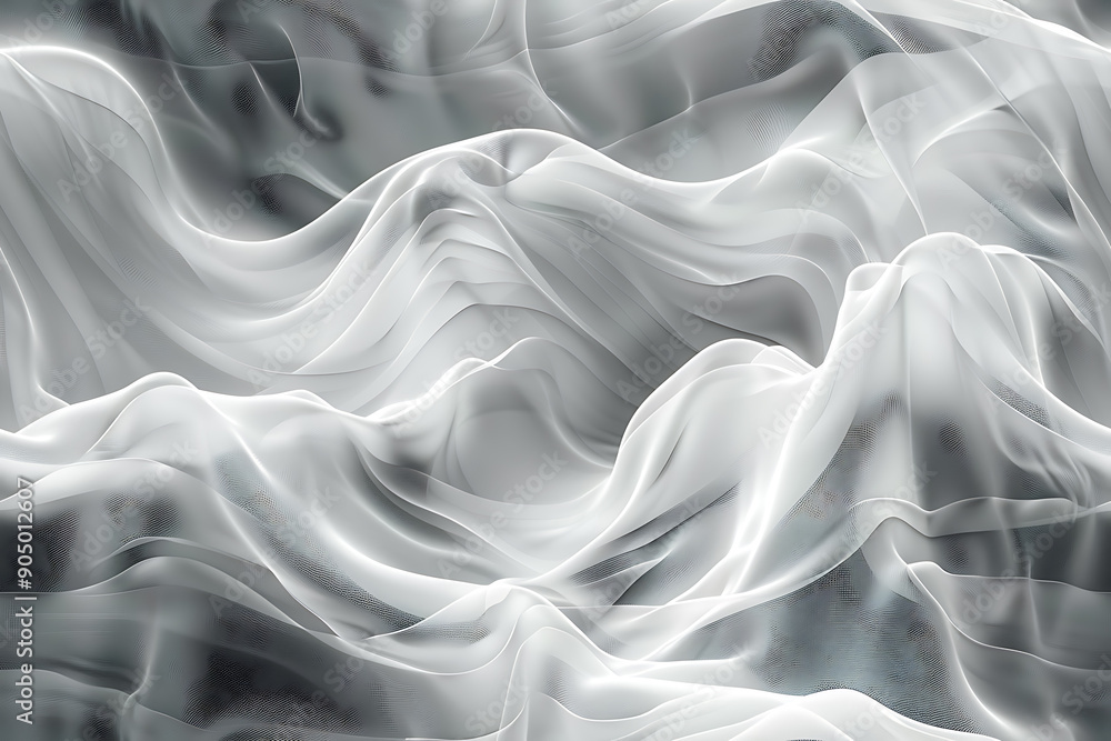 Obraz premium Seamless texture featuring abstract white waves and black dots connected by lines, creating a futuristic and intricate design