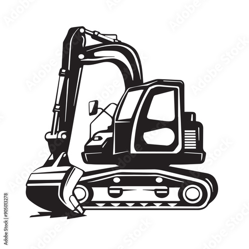 MINI EXCAVATOR in cartoon, doodle style . Image for t-shirt, web, mobile apps and ui. Isolated 2d vector illustration in logo, icon, sketch style, Eps 10, black and white. AI Generative