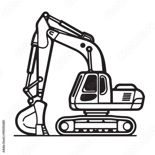 MINI EXCAVATOR in cartoon, doodle style . Image for t-shirt, web, mobile apps and ui. Isolated 2d vector illustration in logo, icon, sketch style, Eps 10, black and white. AI Generative