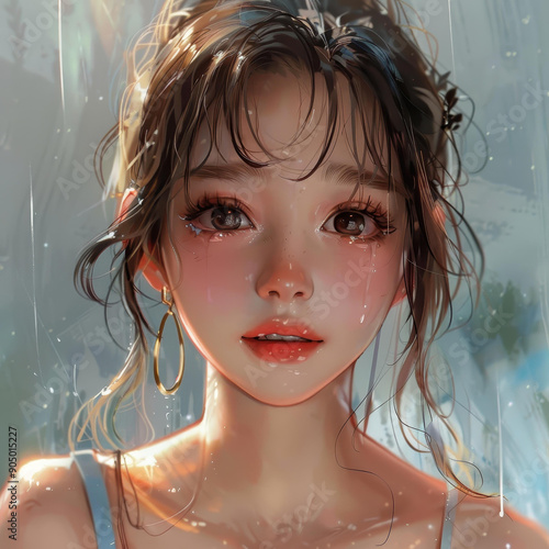 A cute girl adorned in vibrant anime style inspires joy and creativity through her charming expressions and colorful fashion.