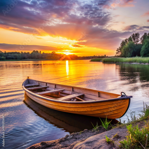 boat at sunset, water, sky, sunset, sea, landscape, river, nature, boats, fishing, summer, beach, sunrise, reflection, calm, travel © Watcharakorn