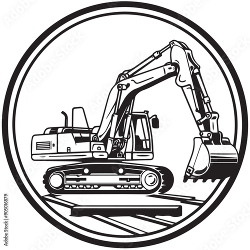 MINI EXCAVATOR in cartoon, doodle style . Image for t-shirt, web, mobile apps and ui. Isolated 2d vector illustration in logo, icon, sketch style, Eps 10, black and white. AI Generative