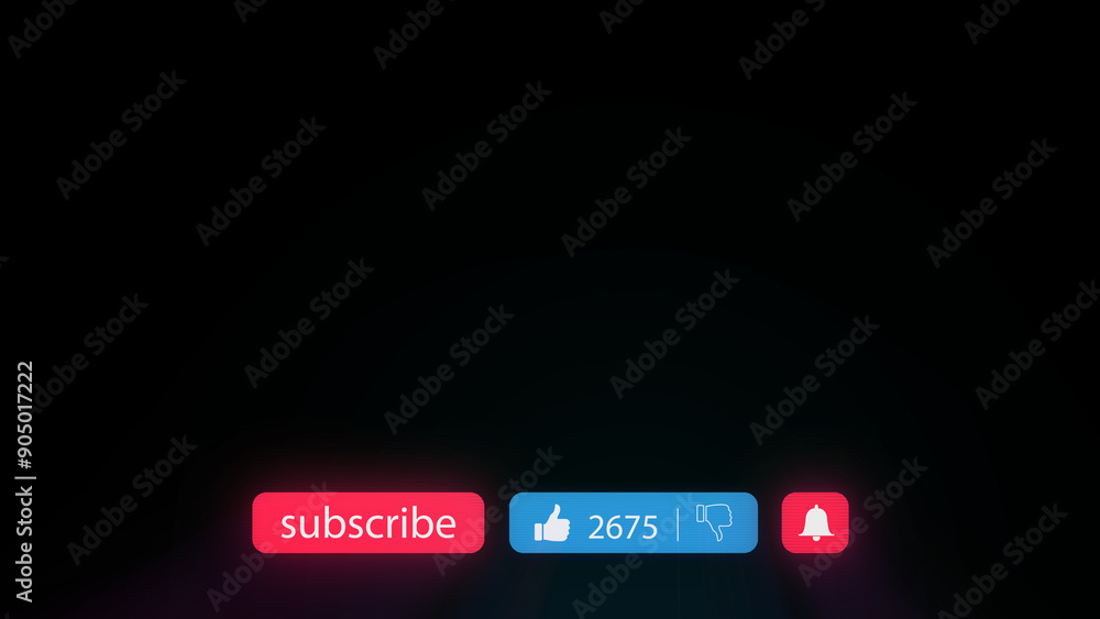 An interface with social media icons like subscribe, like, and notification bell in vibrant colors on a dark background, creating a modern and engaging visual for social platforms. An interface with social media icons like subscribe, like, and notification bell in vibrant colors on a dark background, creating a modern and engaging visual for social platforms.