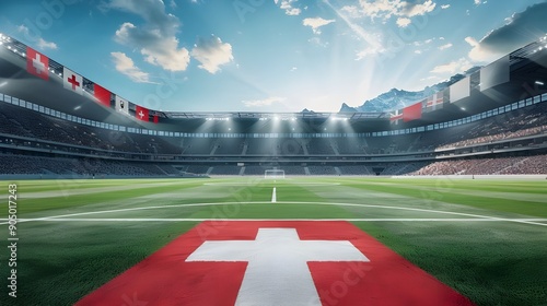 England vs Switzerland football match, English flag, Swiss flag, stadium, Euro 2024, UEFA European Football Championship photo