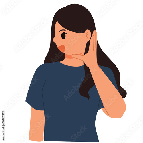 eavesdropping woman with hand on ears listening illustration