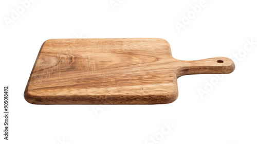 A wooden cutting board with a wooden handle