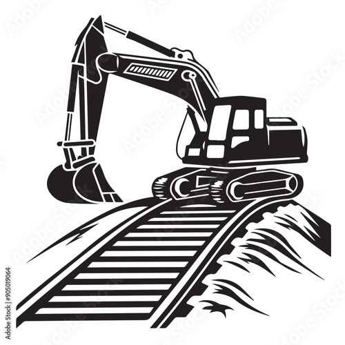 Mini excavator in cartoon, doodle style . Image for t-shirt, web, mobile apps and ui. Isolated 2d vector illustration in logo, icon, sketch style, Eps 10, black and white. AI Generative