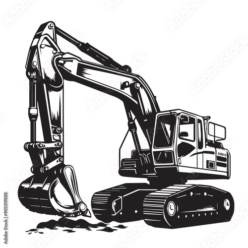 Mini excavator in cartoon, doodle style . Image for t-shirt, web, mobile apps and ui. Isolated 2d vector illustration in logo, icon, sketch style, Eps 10, black and white. AI Generative