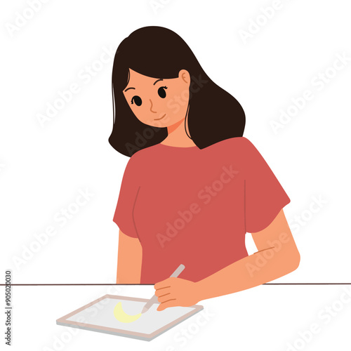 woman drawing on her ipad illustration