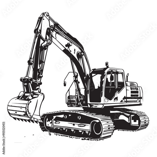 Mini excavator in cartoon, doodle style . Image for t-shirt, web, mobile apps and ui. Isolated 2d vector illustration in logo, icon, sketch style, Eps 10, black and white. AI Generative