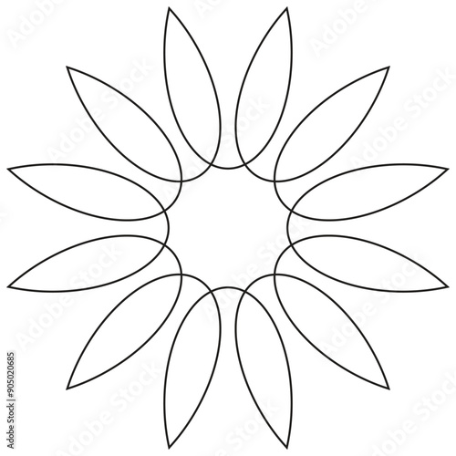 flower art line for decoration and coloring, sunflower, sacred geometry lotus