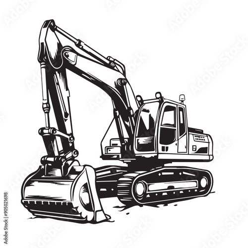 Mini excavator in cartoon, doodle style . Image for t-shirt, web, mobile apps and ui. Isolated 2d vector illustration in logo, icon, sketch style, Eps 10, black and white. AI Generative