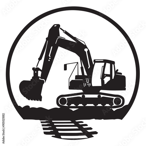 Mini excavator in cartoon, doodle style . Image for t-shirt, web, mobile apps and ui. Isolated 2d vector illustration in logo, icon, sketch style, Eps 10, black and white. AI Generative