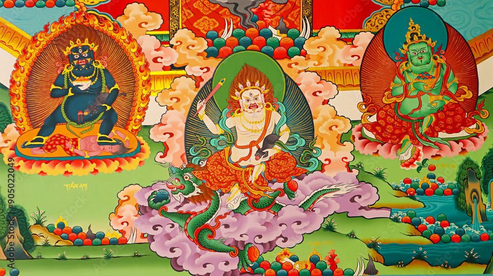 Obraz premium Paintings of Buddhist deities, Phyang Monastery, Leh, Ladakh, India.