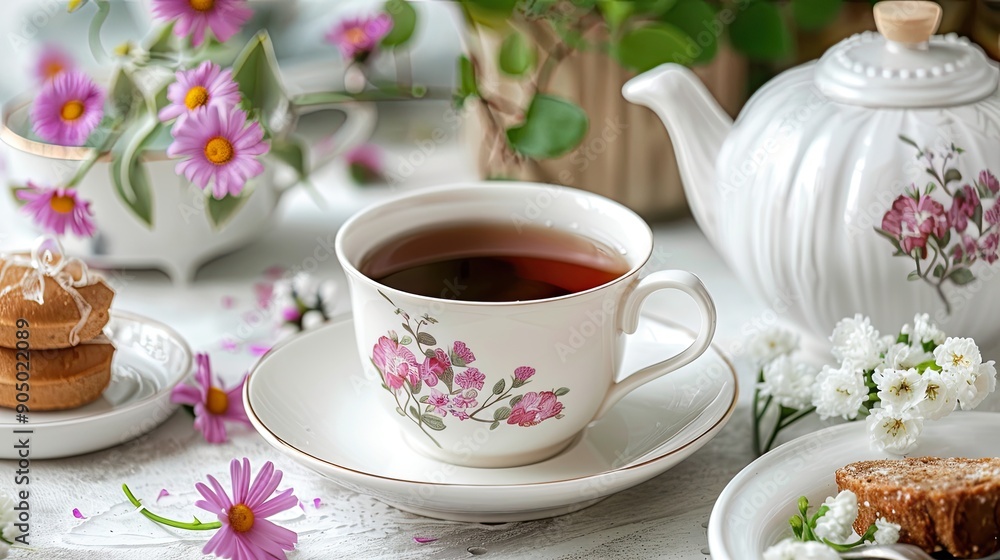 Close-up of a teacup filled with tea. Perfect for showcasing a cozy and relaxing atmosphere. Close-up of a teacup filled with tea. Perfect for showcasing a cozy and relaxing atmosphere.