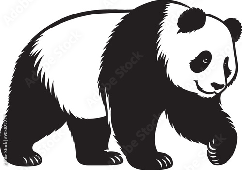 Panda Silhouette isolated on white background Minimalist panda flat vector shape icon