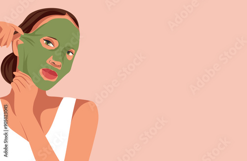 Ideal skin results. Facial cleansing, toning, fabric mask. A beautiful woman takes care of her facial skin. Vector flat illustration for text, advertising, website, banner, posters, cover, flyer