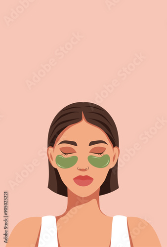 Ideal skin results. Patches, swelling removal. A beautiful woman takes care of her facial skin. Vector flat illustration for text, advertising, website, banner, posters, cover, flyer