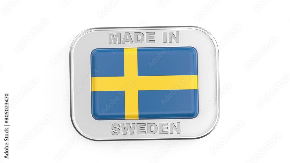 Made in Sweden, silver badge with the national flag of Sweden
