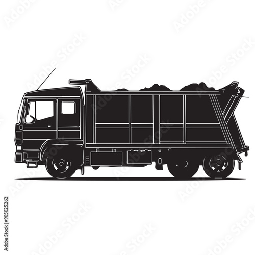 GARBAGE TRUCK in cartoon, doodle style . Image for t-shirt, web, mobile apps and ui. Isolated 2d vector illustration in logo, icon, sketch style, Eps 10, black and white. AI Generative