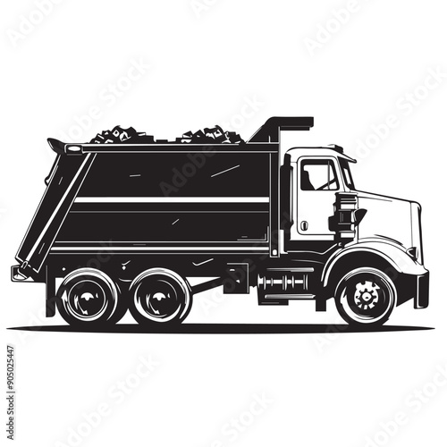 GARBAGE TRUCK in cartoon, doodle style . Image for t-shirt, web, mobile apps and ui. Isolated 2d vector illustration in logo, icon, sketch style, Eps 10, black and white. AI Generative