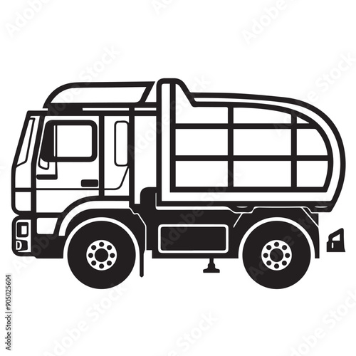 GARBAGE TRUCK in cartoon, doodle style . Image for t-shirt, web, mobile apps and ui. Isolated 2d vector illustration in logo, icon, sketch style, Eps 10, black and white. AI Generative