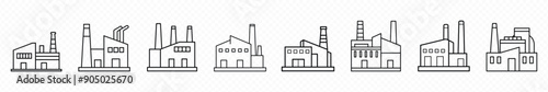 Factory flat Icon set isolated on transparent background, Factory icon set. Vector industrial buildings pictograms. factory icon. industry and manufacturing symbol. 