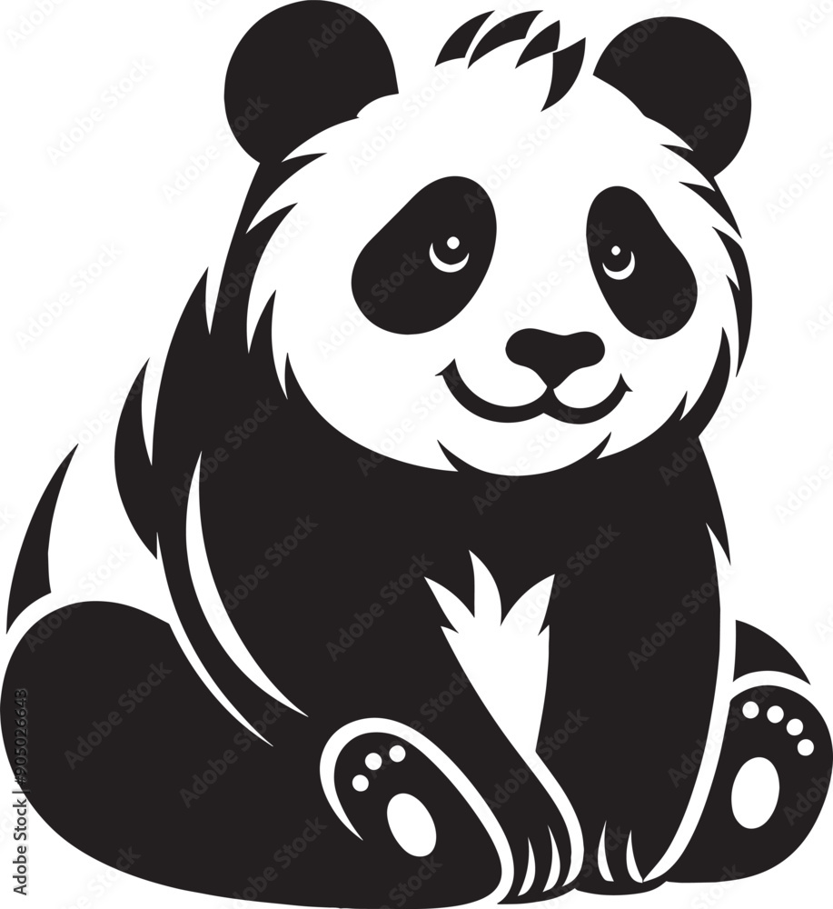 Fototapeta premium Panda Silhouette isolated on white background Minimalist panda flat vector shape icon