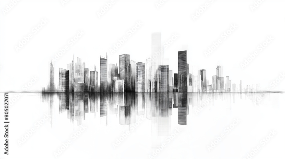 Obraz premium abstract city skyline, modern city landscape, black and white