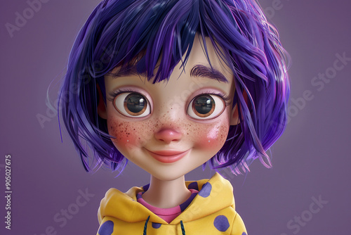 Beautiful girl cartoon character with cute face created by generative AI