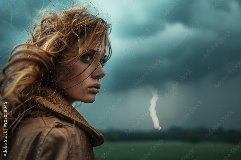 Scary storm day, person in danger under tsunami storm thunderstorm lightning, Generative AI Scary storm day, person in danger under tsunami storm thunderstorm lightning, Generative AI