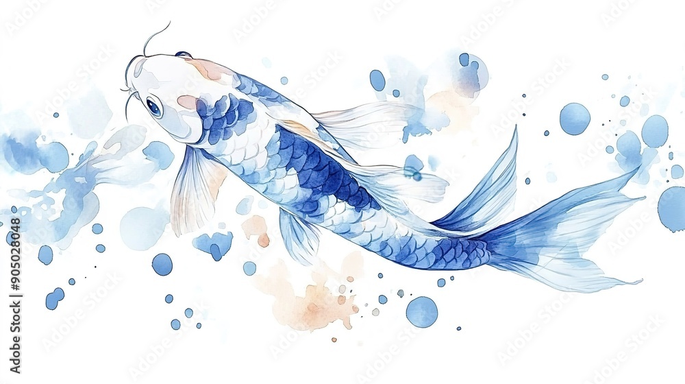 Fototapeta premium カラフルで幻想的な鯉の水彩イラスト